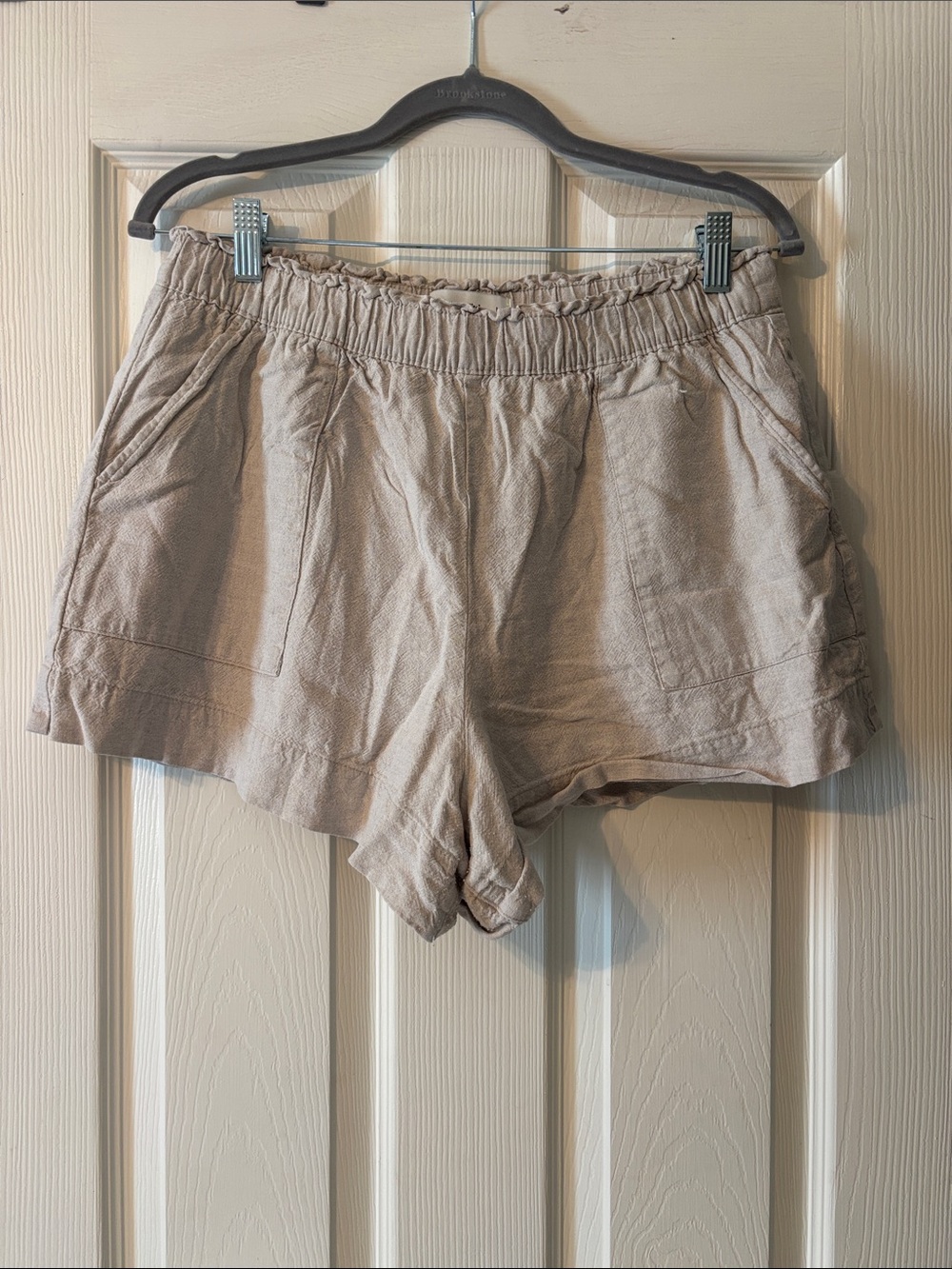 Abercrombie & Fitch Beige High-Rise Linen-Blend Shorts